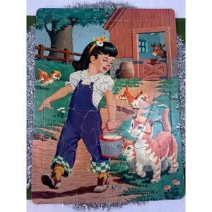 Vintage Farm/Barnyard Design Saalfield Artcraft Children's Puzzle 1950s/60s